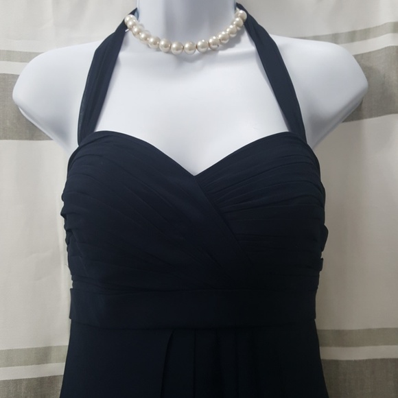 Navy Blue halter Bridesmaid Dress - Picture 2 of 4